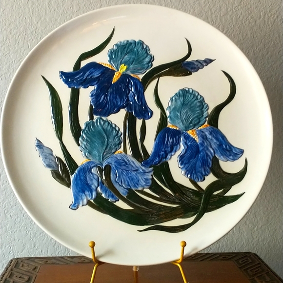 Mid Century Blue Floral Plate Iris Serveware or Decor 1956 Irene Smith Plate - Picture 1 of 5